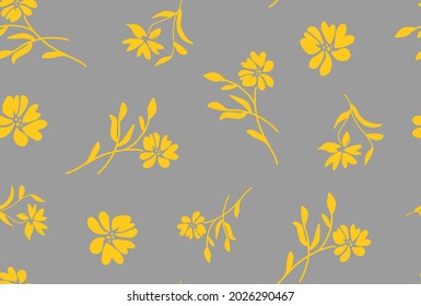 Abstract Hand Drawing Spring Flowers and Leaves Seamless Vector Pattern Isolated Background