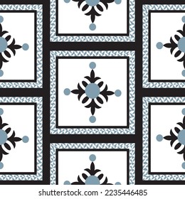 Abstract Hand Drawing Squared Snow Flakes Ethnic Traditional Seamless Vector Christmas Pattern Isolated Background