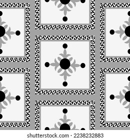 Abstract Hand Drawing Squared Snow Flakes Ethnic Traditional Seamless Vector Christmas Pattern Isolated Background