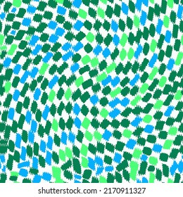 Abstract Hand Drawing Stitch Retro Wavy Mosaic Squares Geometric Pool Shapes Seamless Vector Pattern Isolated Background