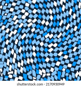 Abstract Hand Drawing Stitch Retro Wavy Mosaic Squares Geometric Pool Shapes Seamless Vector Pattern Isolated Background
