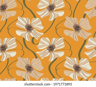 Abstract Hand Drawing Striped Large Flowers and Lines Geometric Repeating Vector Pattern Isolated Background