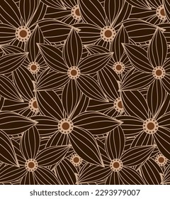 Abstract Hand Drawing Striped Line Drawing Star Flowers Seamless Tropical Vector Pattern Isolated Background