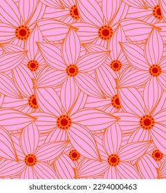 Abstract Hand Drawing Striped Line Drawing Star Flowers Seamless Tropical Vector Pattern Isolated Background