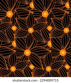 Abstrakte handgezeichnete Striptenlinie, die Sternblumen zeichnet Nahtlose tropische Vektormuster einzeln auf Hintergrund