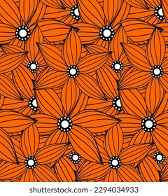 Abstract Hand Drawing Striped Line Drawing Star Flowers Seamless Tropical Vector Pattern Isolated Background