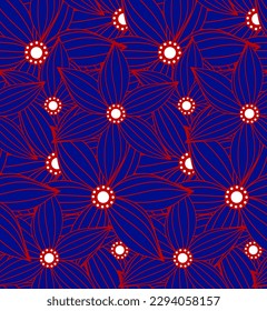 Abstract Hand Drawing Striped Line Drawing Star Flowers Seamless Tropical Vector Pattern Isolated Background