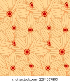 Abstract Hand Drawing Striped Line Drawing Star Flowers Seamless Tropical Vector Pattern Isolated Background