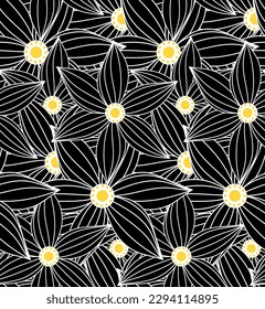 Abstrakte handgezeichnete Striptenlinie, die Sternblumen zeichnet Nahtlose tropische Vektormuster einzeln auf Hintergrund