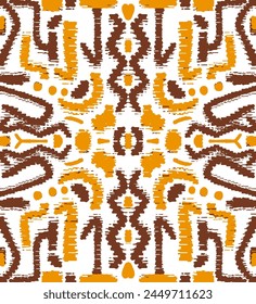 Abstract Hand Drawing Symmetric Stitched Embroidery Ethnic Ikat Aztec Bohemian Geometric Shapes Seamless Upholstery Rug Carpet Textile Vector Pattern Isolated Background