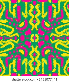 Abstract Hand Drawing Symmetric Stitched Embroidery Ethnic Ikat Aztec Bohemian Geometric Shapes Seamless Upholstery Rug Carpet Textile Vector Pattern Isolated Background