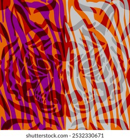 Abstract Hand Drawing Symmetric Tiger Lion Face Portrait with Zebra Stripes Placement Print Poster Vector Pattern Isolated Background