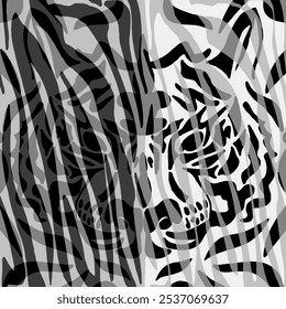 Abstract Hand Drawing Symmetric Tiger Lion Face Portrait with Zebra Stripes Placement Print Poster Vector Pattern Isolated Background