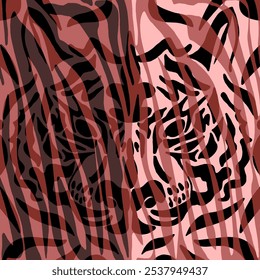 Abstract Hand Drawing Symmetric Tiger Lion Face Portrait with Zebra Stripes Placement Print Poster Vector Pattern Isolated Background