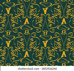 Abstract Hand Drawing Tapestry Lion Silhouette Faces Brush Strokes Repeating Vector Pattern Isolated Background