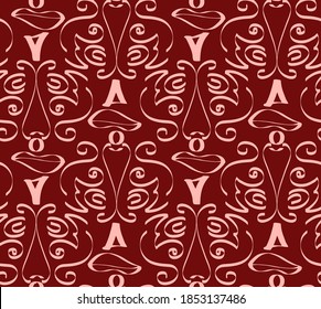 Abstract Hand Drawing Tapestry Lion Silhouette Faces Brush Strokes Repeating Vector Pattern Isolated Background