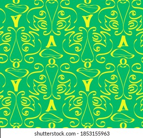 Abstract Hand Drawing Tapestry Lion Silhouette Faces.  Brush Strokes Repeating Vector Pattern Isolated onBackground