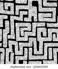 Abstract Hand Drawing Textured Geometric Labyrinth Maze Seamless Upholstery Vector Pattern Isolated Background