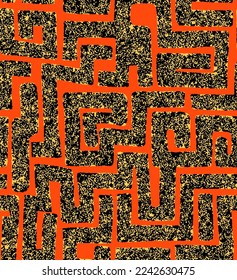 Abstract Hand Drawing Textured Geometric Labyrinth Maze Seamless Upholstery Vector Pattern Isolated Background