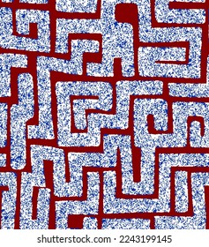 Abstraktes handgezeichnetes, geometrisches Labyrinth Maze Nahtloses, unauffälliges Vektormuster, isolierter Hintergrund