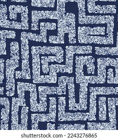 Abstract Hand Drawing Textured Geometric Labyrinth Maze Seamless Upholstery Vector Pattern Isolated Background