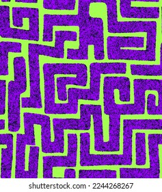 Abstract Hand Drawing Textured Geometric Labyrinth Maze Seamless Upholstery Vector Pattern Isolated Background