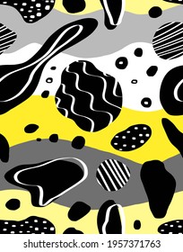 Abstract Hand Drawing Thick Wavy Strokes with Geometric Shapes Repeating Vector Pattern Isolated Background