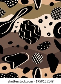 Abstract Hand Drawing Thick Wavy Strokes with Geometric Shapes Repeating Vector Pattern Isolated Background