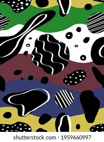 Abstract Hand Drawing Thick Wavy Strokes with Geometric Shapes Repeating Vector Pattern Isolated Background