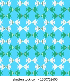 Abstract Hand Drawing Tile Fishes Marine Repeating Vector Pattern Isolated Background