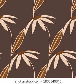 Abstract Hand Drawing Tile Flowers and Leaves Repeating Vector Pattern Isolated Background