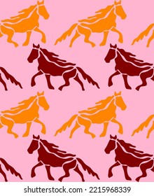 Abstract Hand Drawing Tile Geometric Running Horses Equestrian Seamless Vector Pattern Isolated Background