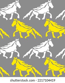 Abstract Hand Drawing Tile Geometric Running Horses Equestrian Seamless Vector Pattern Isolated Background