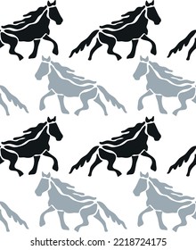 Abstract Hand Drawing Tile Geometric Running Horses Equestrian Seamless Vector Pattern Isolated Background