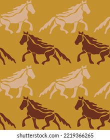 Abstract Hand Drawing Tile Geometric Running Horses Equestrian Seamless Vector Pattern Isolated Background
