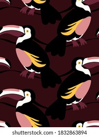 Abstract Hand Drawing Toucan Birds Repeating Vector Pattern Isolated Background