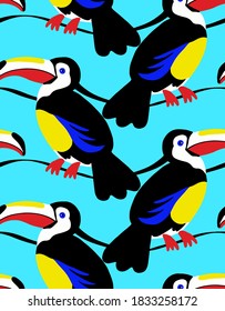 Abstract Hand Drawing Toucan Birds Repeating Vector Pattern Isolated Background