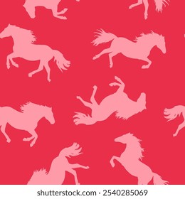 Abstract Hand Drawing Trend Colors Running Horses Seamless Vector Pattern Isolated Background