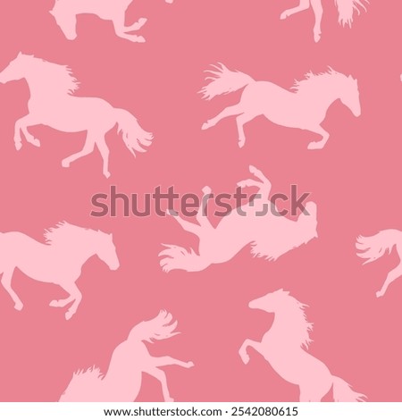 Abstract Hand Drawing Trend Colors Running Horses Seamless Vector Pattern Isolated Background