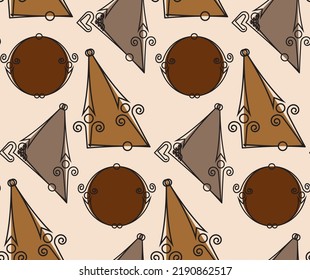 Abstract Hand Drawing Triangles Circles Ornate Geometric Seamless Vector Pattern Isolated Background