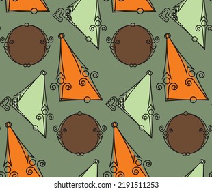 Abstract Hand Drawing Triangles Circles Ornate Geometric Seamless Vector Pattern Isolated Background