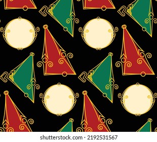 Abstract Hand Drawing Triangles Circles Ornate Geometric Seamless Vector Pattern Isolated Background