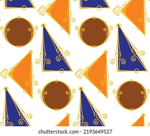 Abstract Hand Drawing Triangles Circles Ornate Geometric Seamless Vector Pattern Isolated Background