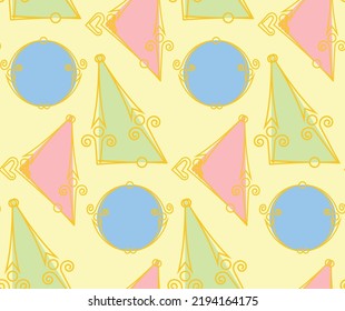 Abstract Hand Drawing Triangles Circles Ornate Geometric Seamless Vector Pattern Isolated Background