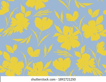 Abstract Hand Drawing Tropical Exotic Flowers Poppies Peonies and Leaves Repeating Vector Pattern Isolated Background