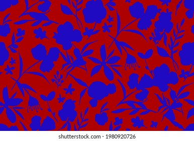Abstract Hand Drawing Tropical Exotic Flowers Poppies Peonies and Leaves Repeating Vector Pattern Isolated Background