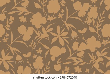 Abstract Hand Drawing Tropical Exotic Flowers Poppies Peonies and Leaves Repeating Vector Pattern Isolated Background
