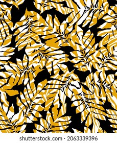 Abstract Hand Drawing Tropical Exotic Leaves with Zebra Stripes Texture Seamless Vector Pattern Isolated Background