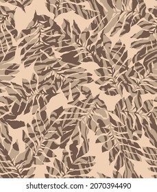 Abstract Hand Drawing Tropical Exotic Leaves with Zebra Stripes Texture Seamless Vector Pattern Isolated Background