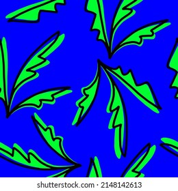Abstract Hand Drawing Tropical Exotic Leaves Seamless Vector Pattern Isolated Background